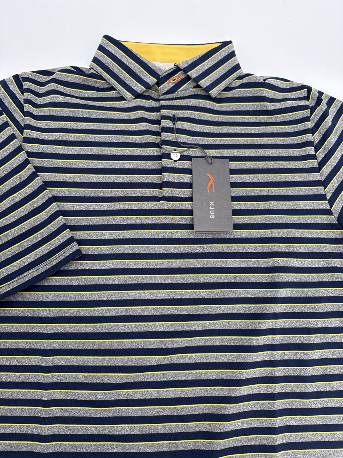 $99 Kjus Men’s Soren Golf Polo Striped Performance Shirt- Navy -Size: 50/Medium