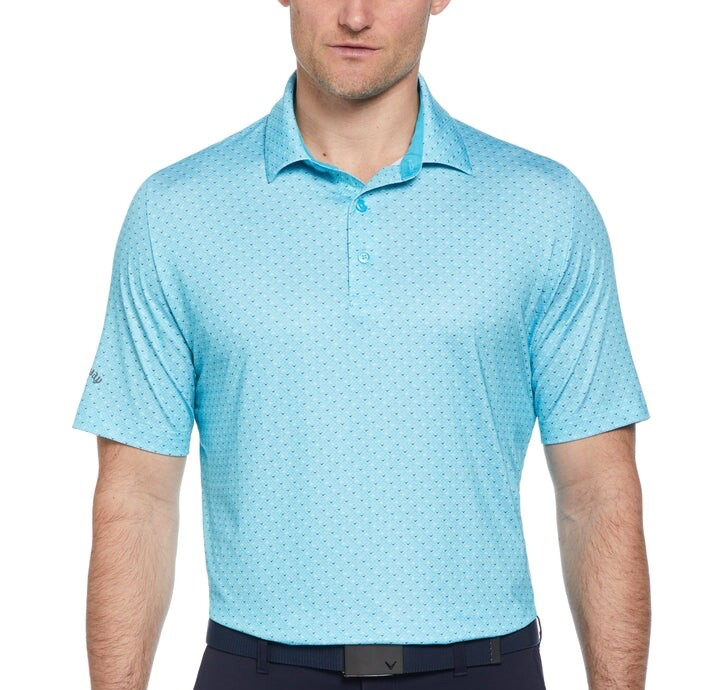 $68 Callaway Men’s Swing Tech All Over Chevron Polo - Scuba Blue- Medium - New