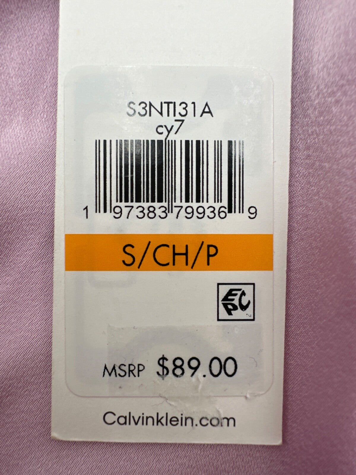 $89 Calvin Klein Women's Ruched Long Slv Satin Button Up Shirt-Lavender -Small