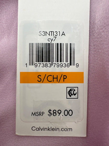 $89 Calvin Klein Women's Ruched Long Slv Satin Button Up Shirt-Lavender -Small