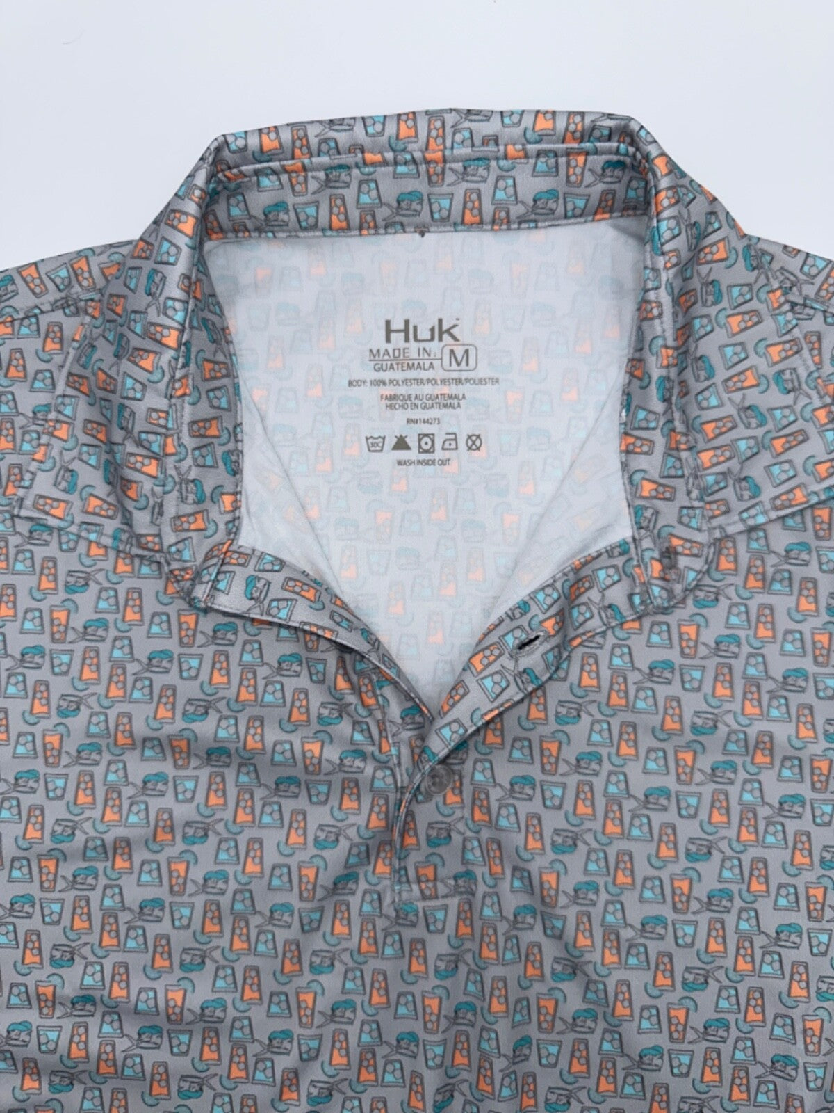 $55 Huk Men's Dolphin Cocktail Pursuit Polo - Grey - Medium - New With Tags