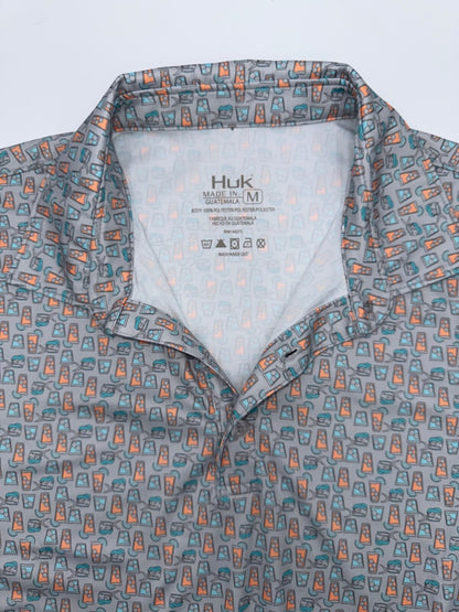 $55 Huk Men's Dolphin Cocktail Pursuit Polo - Grey - Medium - New With Tags