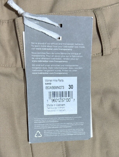 $240 Icebreaker Women’s Hike Pants Cargo Zip- Sand- Size 30w
