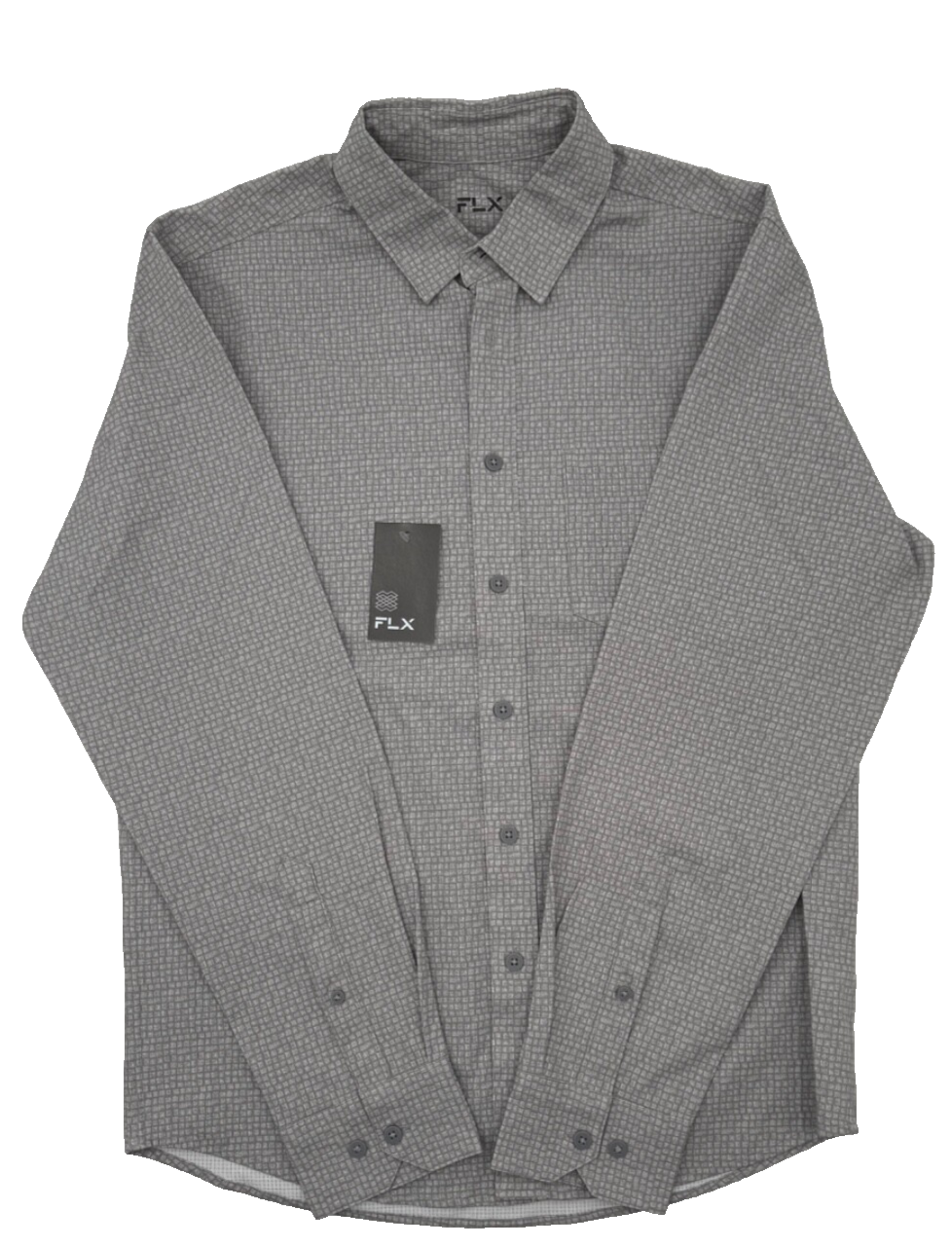 $35 FLX Men’s-Performance Untucked-Fit Long Sleeve Button Down Shirt-Gray-Small