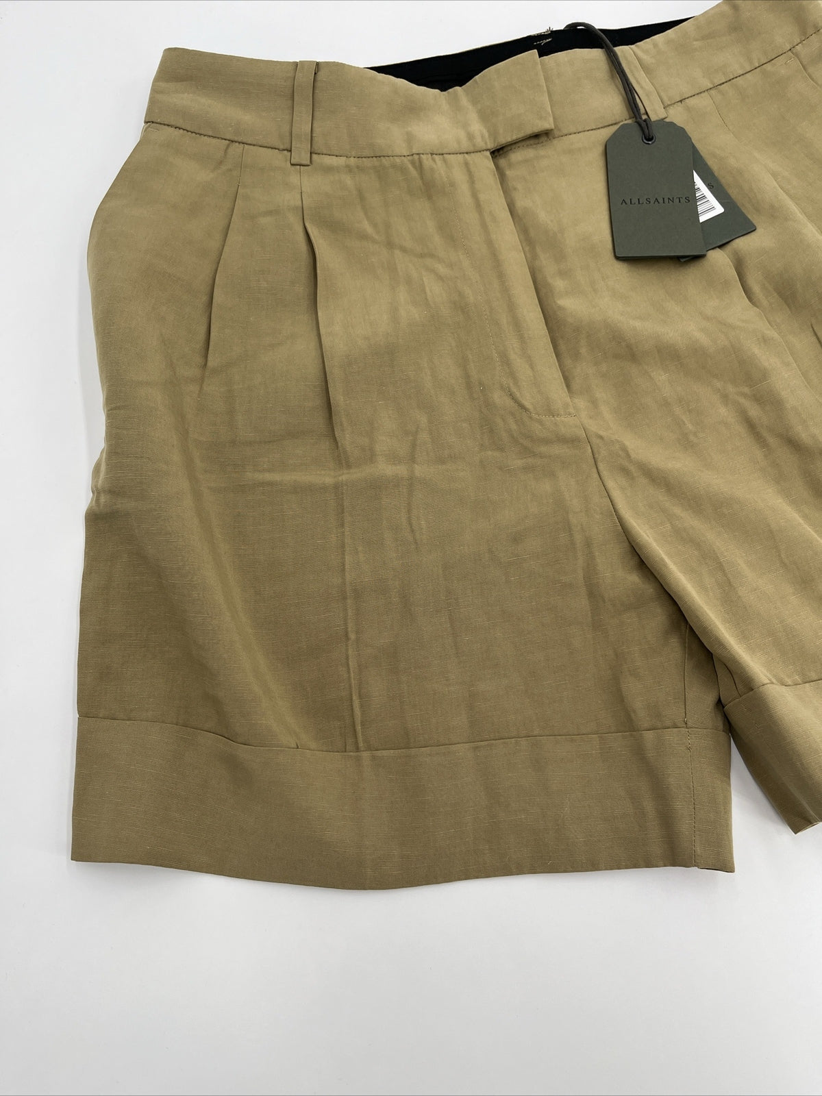 $148 AllSaints Women’s Linen-Blend Deri Lyn Pleated-light Khaki-Size: 14-New Tag