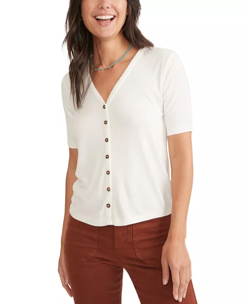 $58 Marine Layer Women's Lexi Ribbed V Neck Top - Antique White - XSmall - New