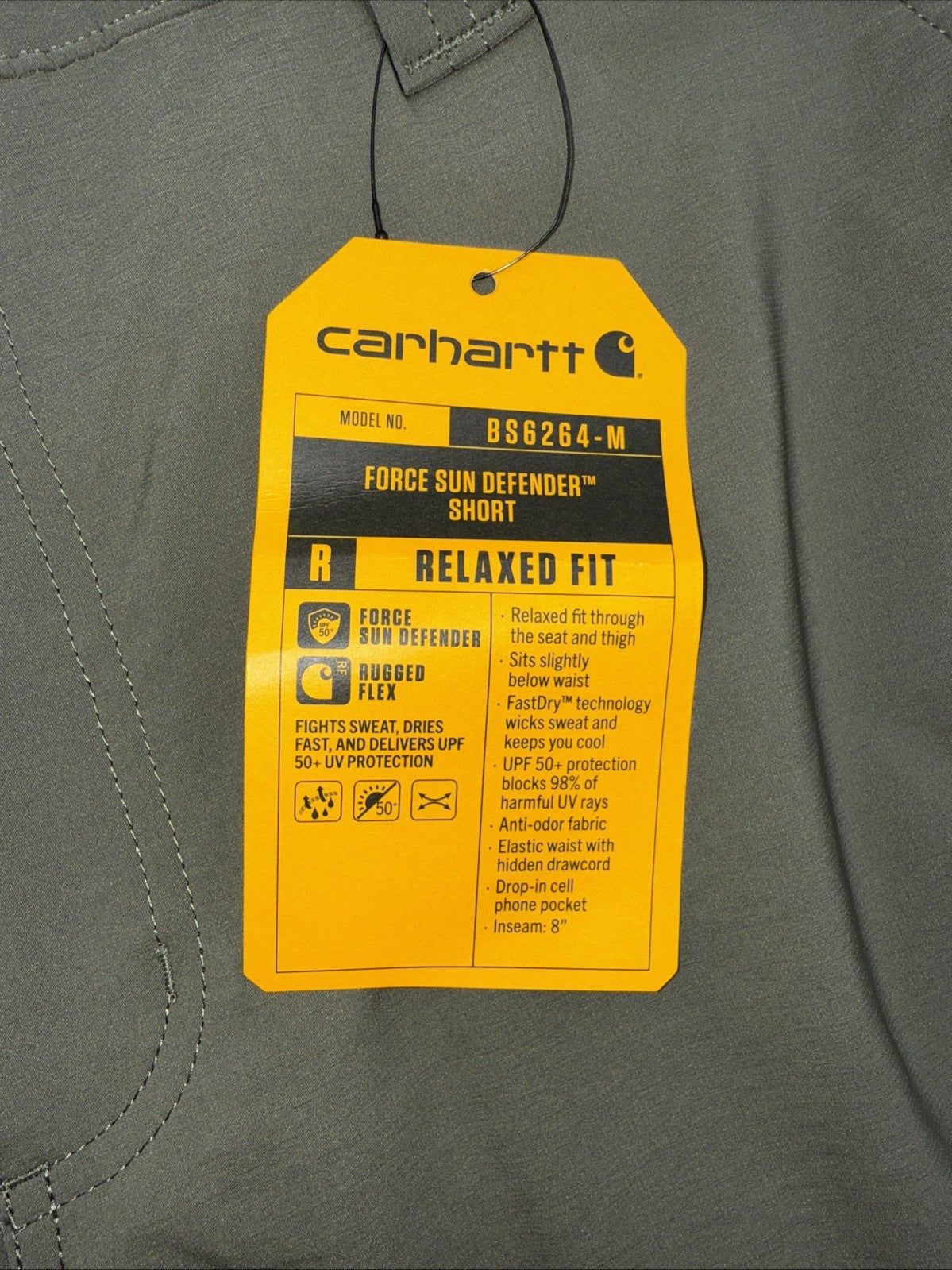 Carhartt Men's Force Sun Defender Relaxed Fit  Shorts-Dusty Olive- Medium-New