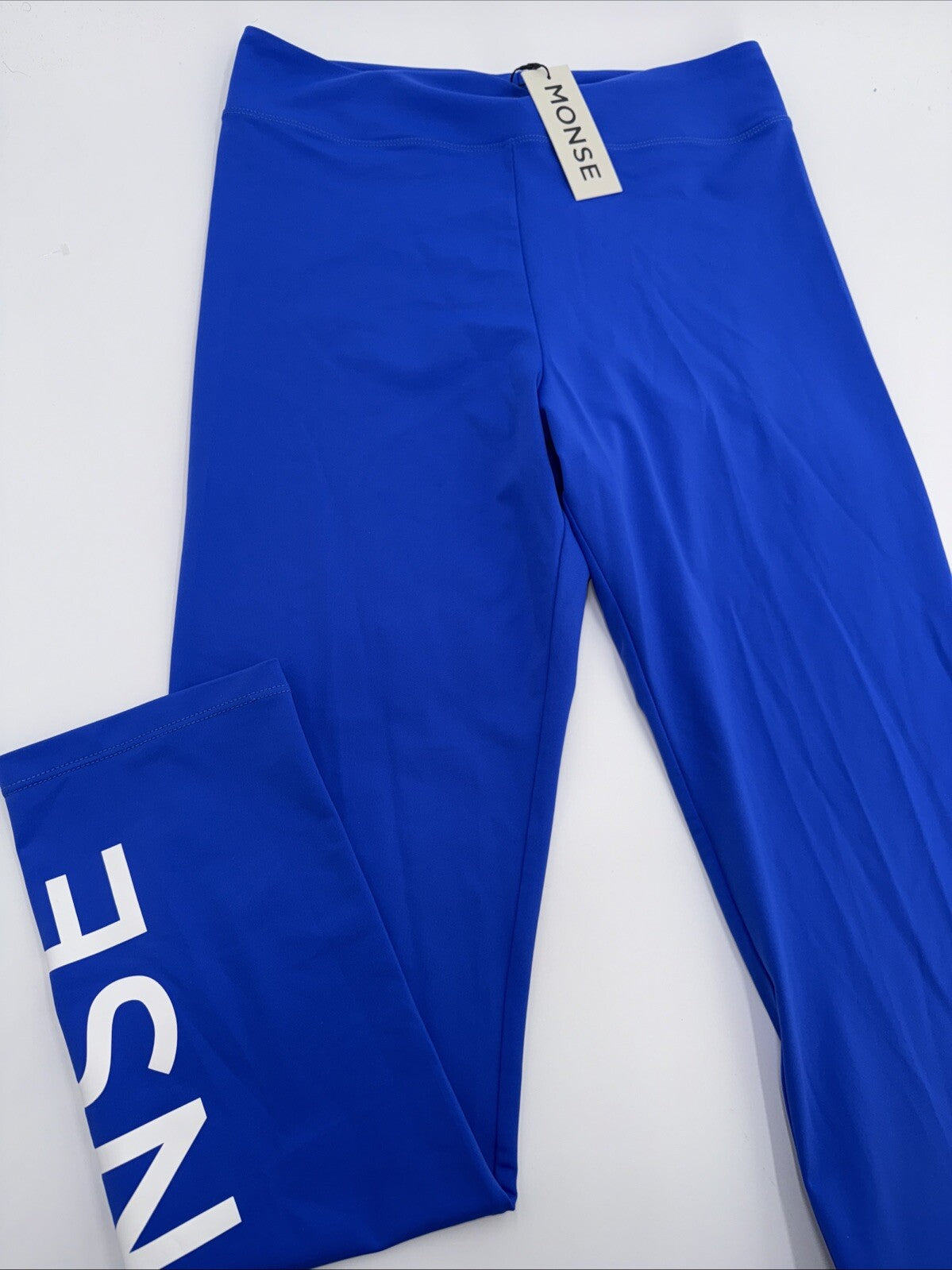 $390 MONSE Designer Blue w/ White Logo Print High Waist Leggings ME220715-Large