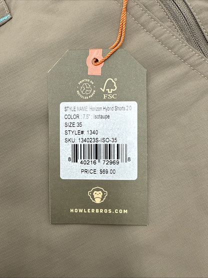 $69 Howler Bros Men's Horizon Hybrid Shorts 2.0 7.5" Inseam- Isotaupe- 35W - New