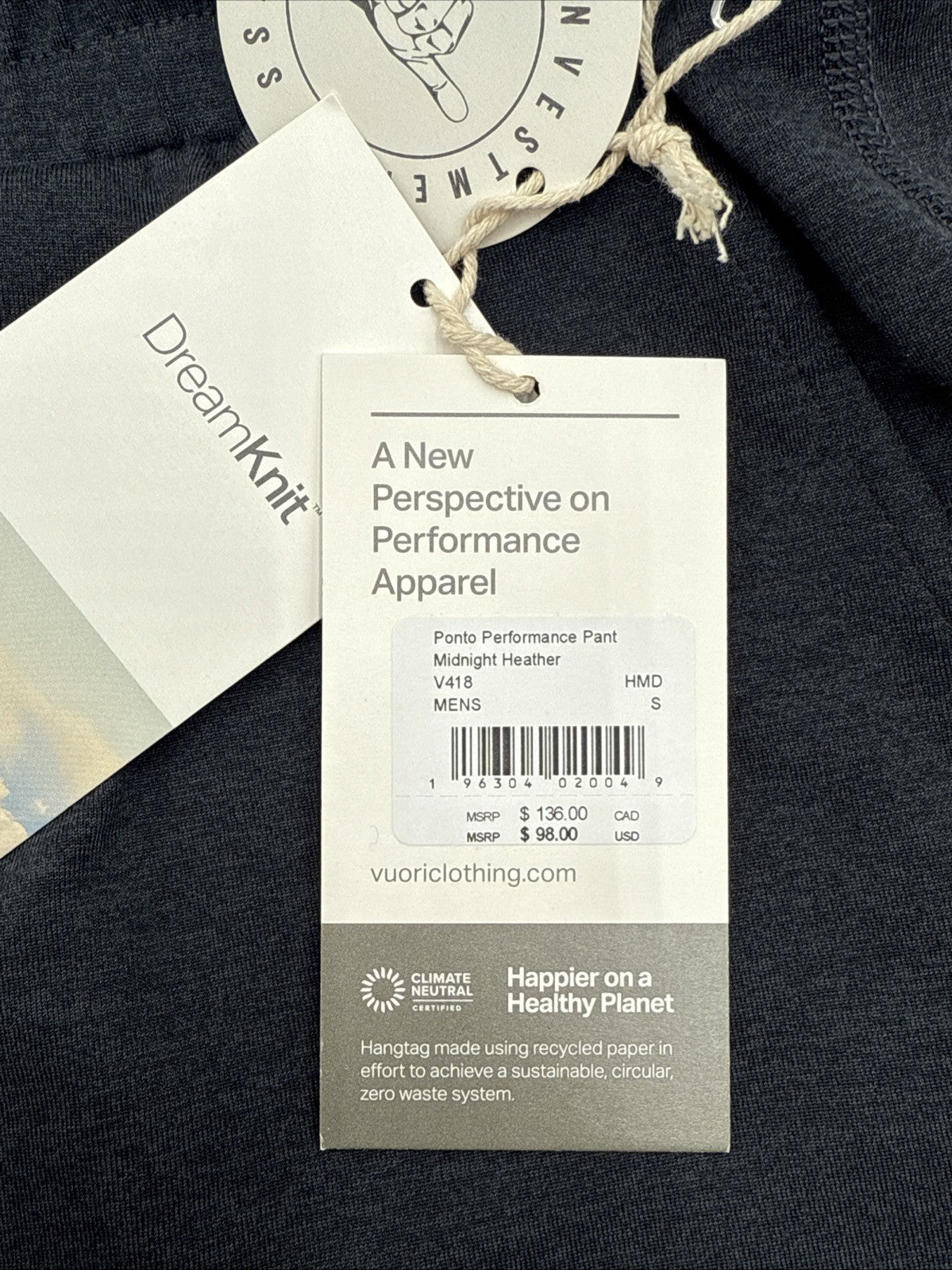 $98 Vuori Men’s Ponto Performance Pants V418 - Midnight Heather - Small- NWT