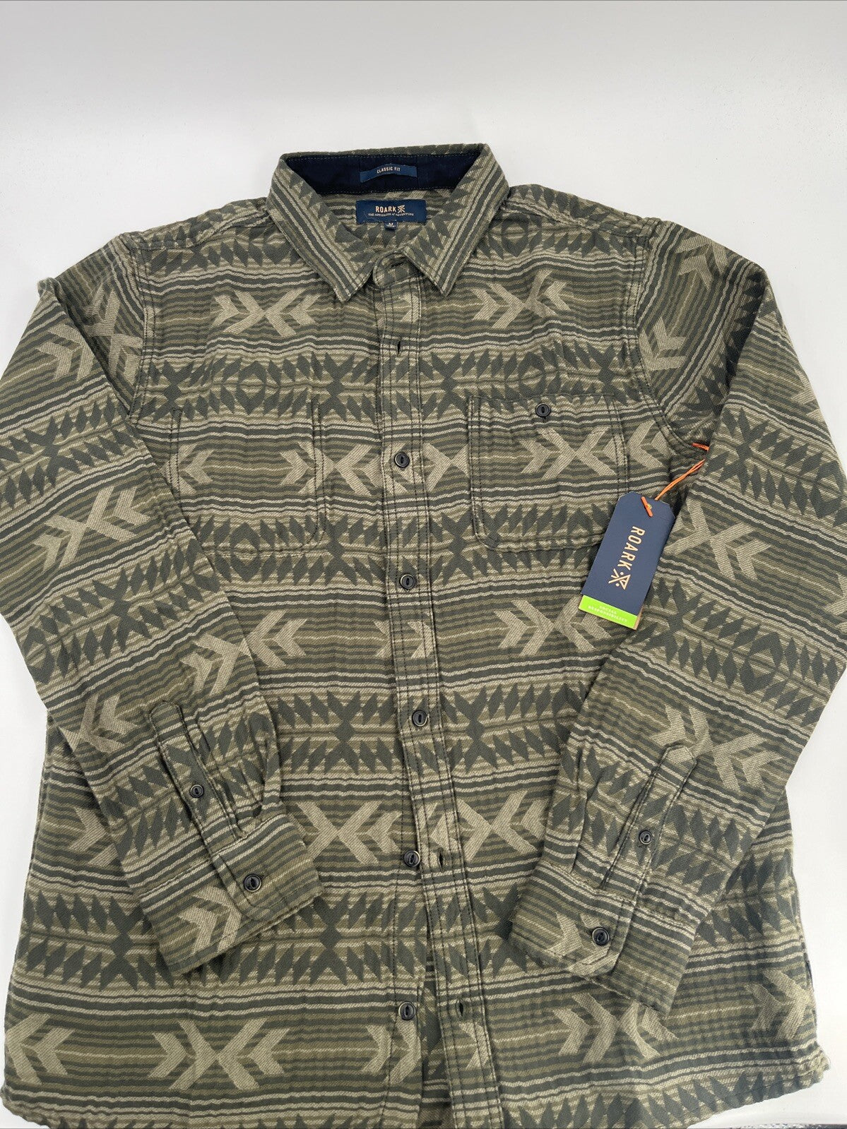 $119 Roark Men’s Weston Long Sleeve Button Up Jacquard Shirt-Military-Medium