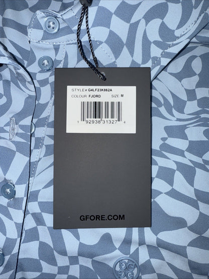 $125 G/Fore Women's Distorted Check Silky Tech Nylon Golf Polo-Fjord-Medium -New