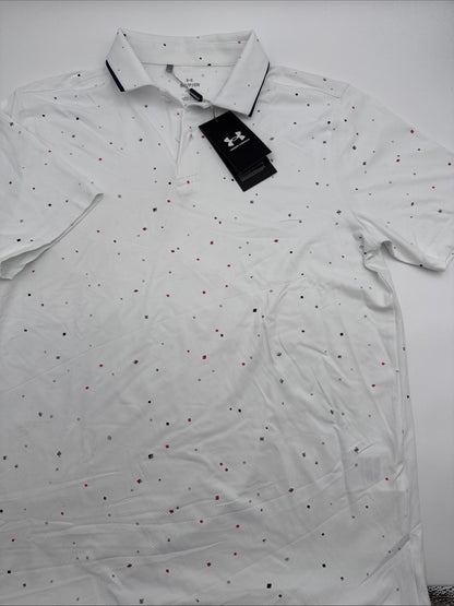 $75 Under Armour Men's ISO Chill Diamond Scatter Polo - White - Small - New Tag