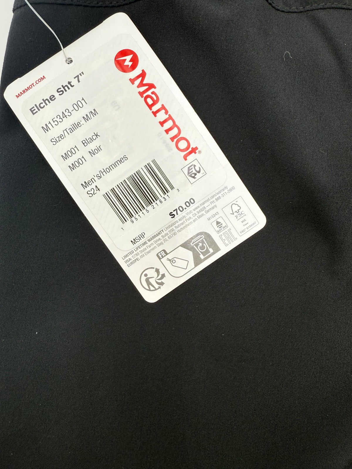 $70 Marmot Men’s- Elche UPF 50 Shorts 7”-Black-Medium-New Tag