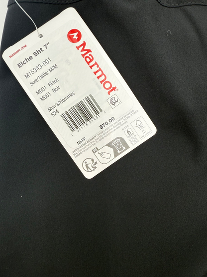 $70 Marmot Men’s- Elche UPF 50 Shorts 7”-Black-Medium-New Tag