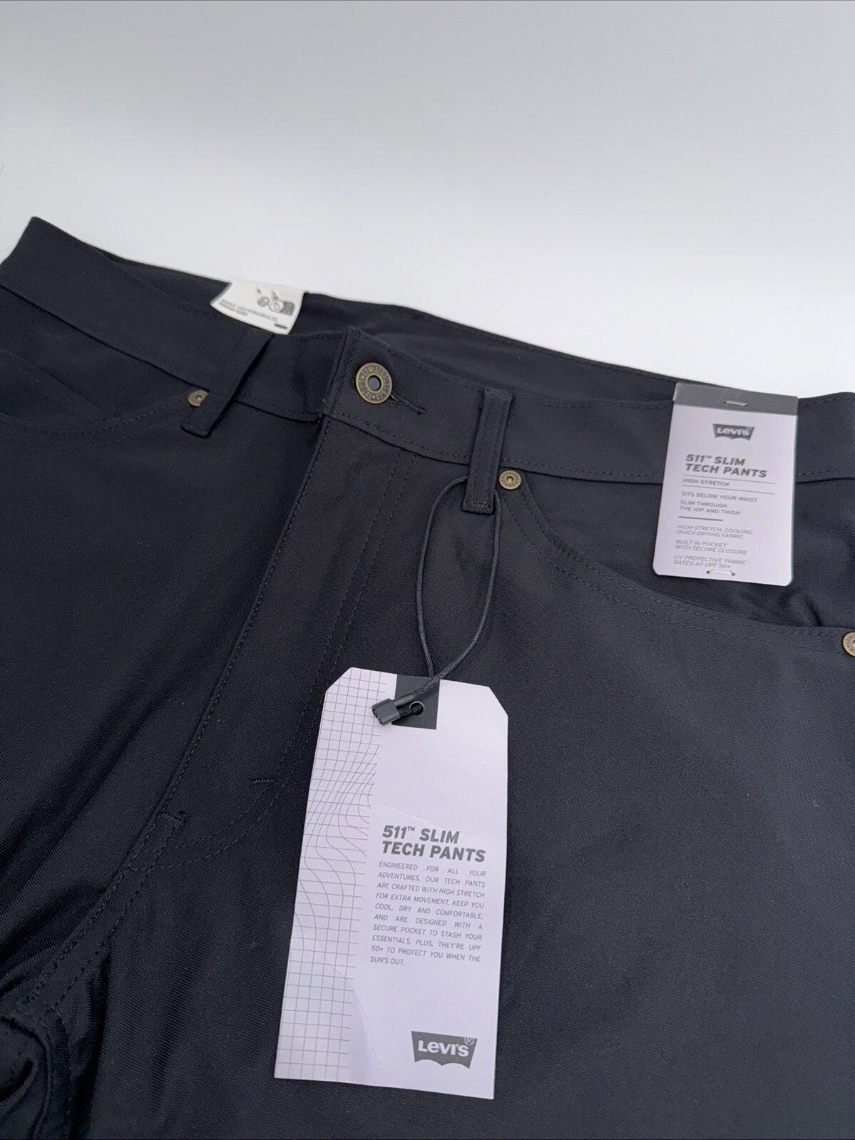 $70 Levi's Men's 511 Slim Tech Pants Stretch A92130010- Black- 34W 32L - New Tag