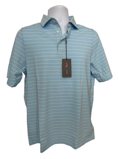 $99 Kjus Men’s Soren Golf Polo Striped Performance Shirt-Blue-Size: 50/Medium