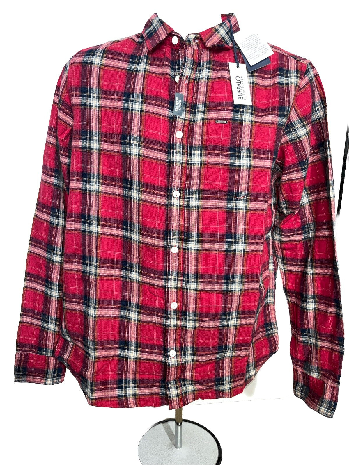 $79 Buffalo David Bitton Men’s Satwil Plaid Long Sleeve Shirt- Cranberry-Small