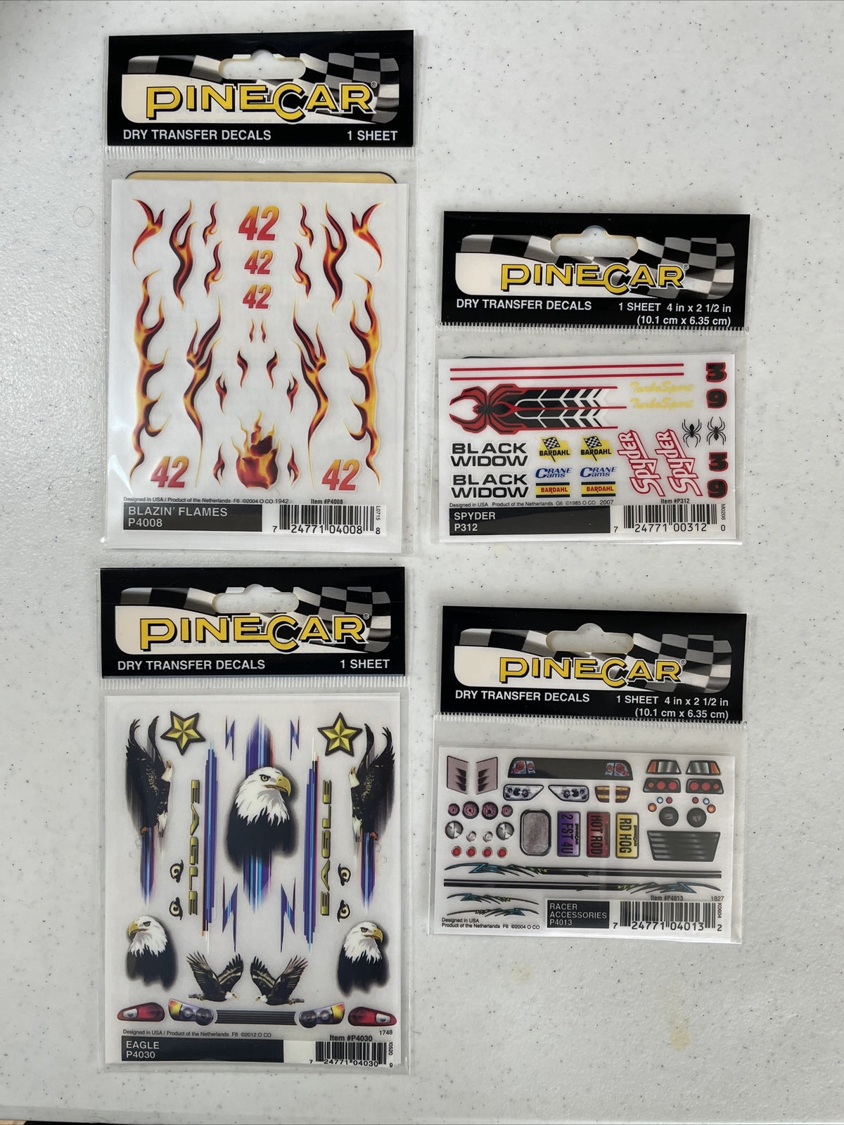 Lot Of 4 PineCar Drag Racer Dry Transfer Decals - P4008,P4030,P312,P4013