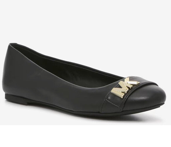 Michael Kors JILLY Ballet Flat MK Logo w/Gold Logo- Black- Size 6.5M - NEW