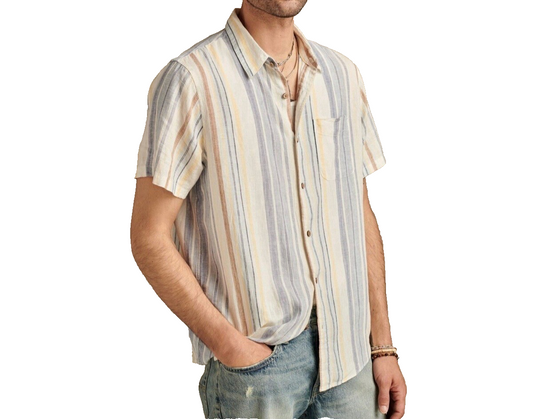 $70 Lucky Brand Men's Striped Linen Camp Shirt - Mulit Color - Small - New