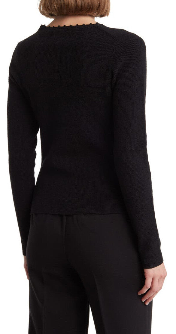$395- Vince Women’s Crocheted Trim Linen-Blend Cardigan -Black- Large-New Tag