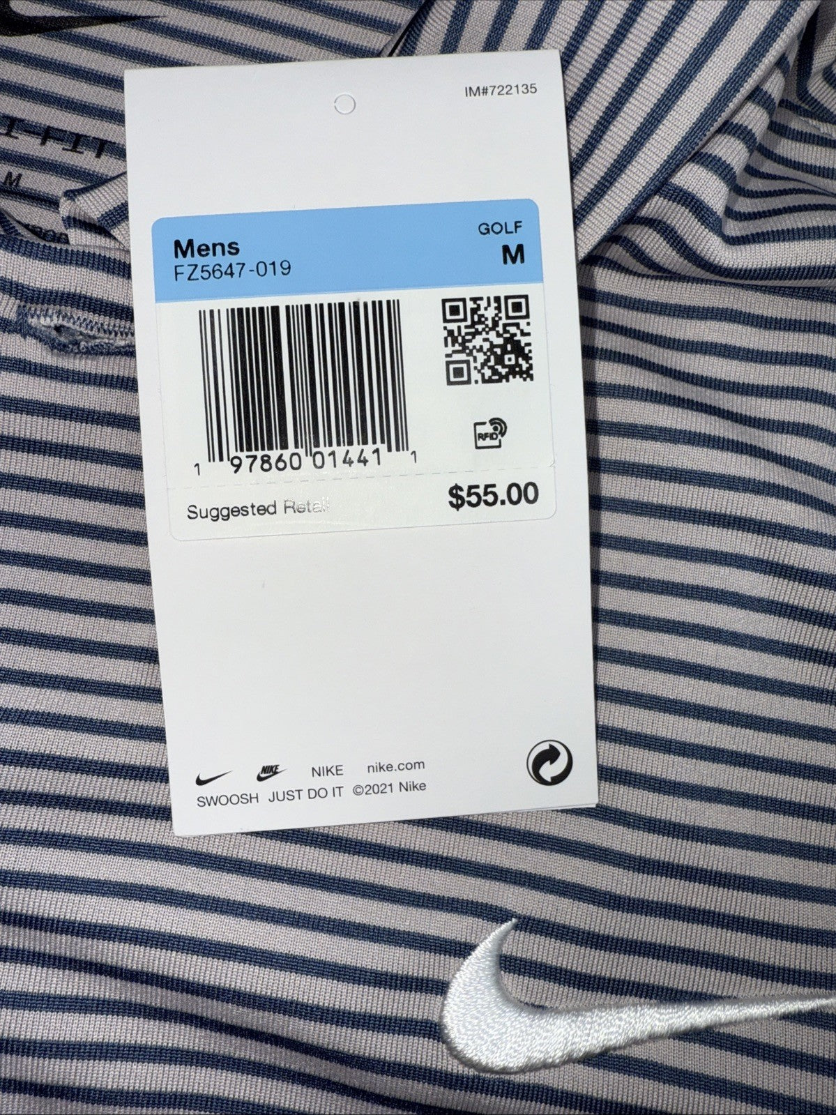 $55 Nike Men's Dri-Fit Core Stripe Golf Polo Shirt - Platinum Violet/Blue-Medium