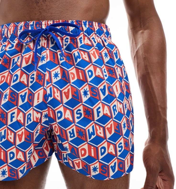 $70 Adidas Men’s CLX Farm 3s All Over Print Swim Trunks- Blocks Blue-Medium-New