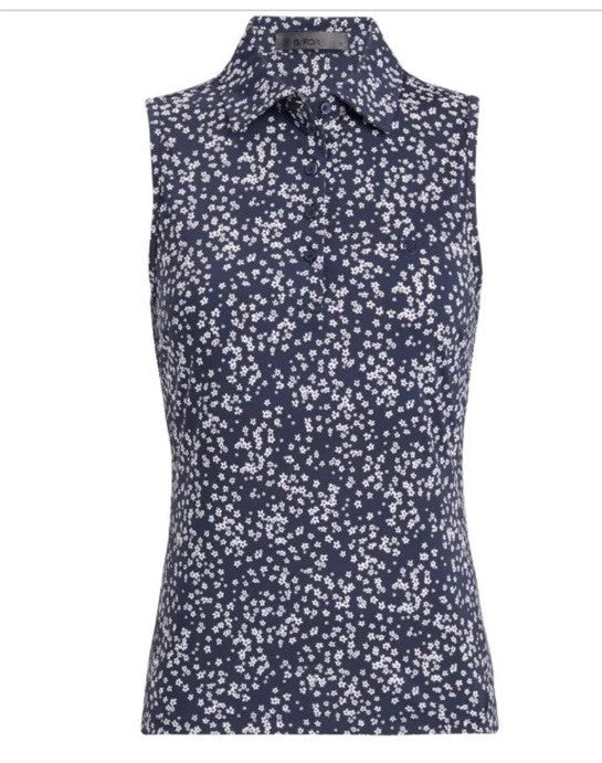 $110 G/Fore Women’s Cherry Blossom Golf Sleeveless Polo -Navy/White-Large- New