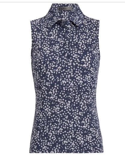 $110 G/Fore Women’s Cherry Blossom Golf Sleeveless Polo -Navy/White-Large- New
