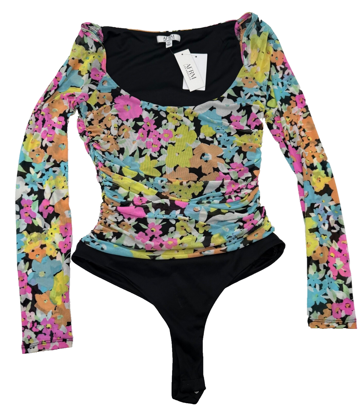 $68 AFRM Women’s-Long Sleeve Bodysuit-Sky Floral-Medium-New Tag