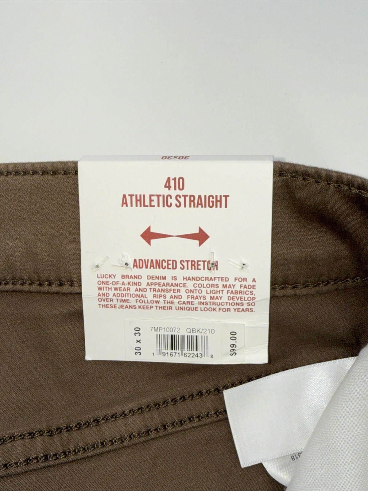 $99 Lucky Brand Men’s 410 Athletic Straight Five Pocket Pants-Bark-30W 30L- New