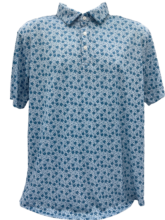 $65 Swannies Men’s Golf Clark Polo Shirt- Floral Blue - Medium - New With Tags