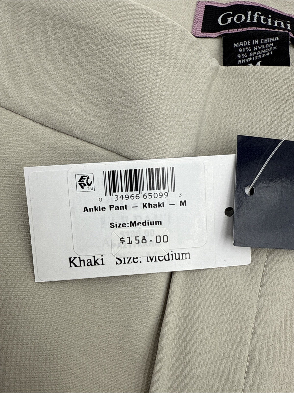 $158 Golftini Ankle Pant Side Stripes Golf Pants- Khaki/White-Medium-New Tags