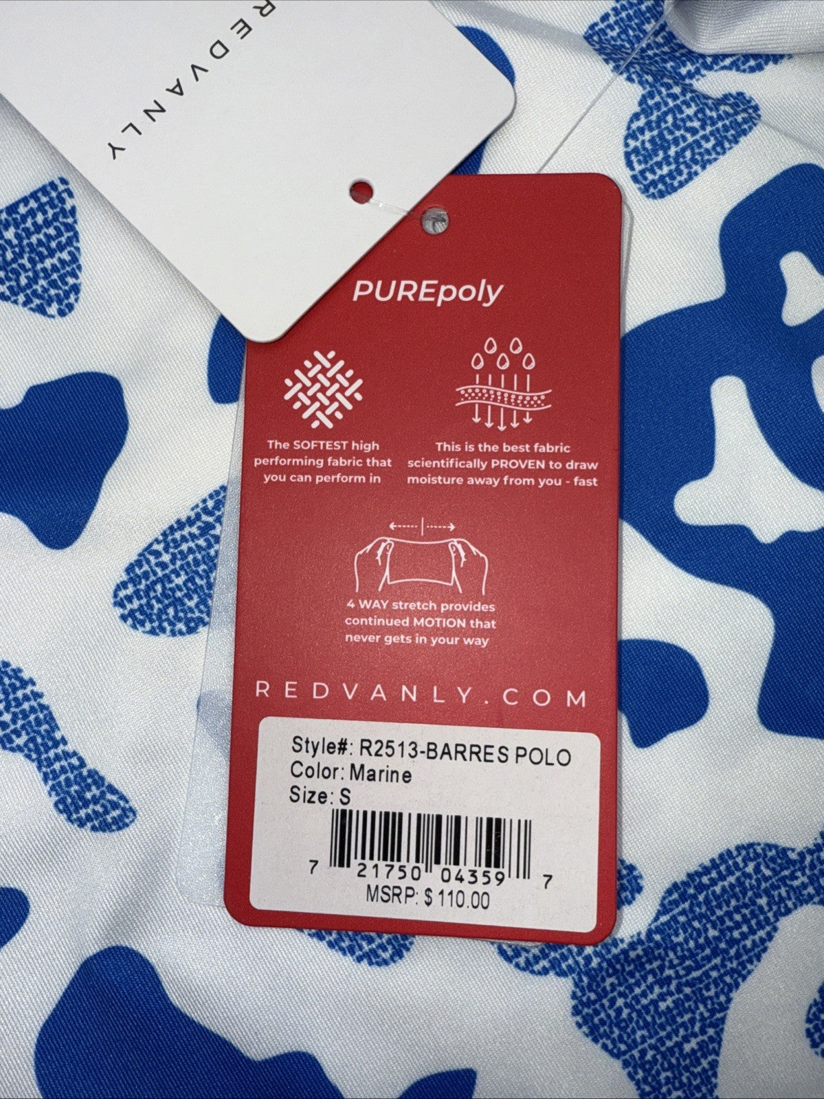 $110 Redvanly Men’s Camo Barres Golf Performance Stretch Polo Shirt-Blue-Small