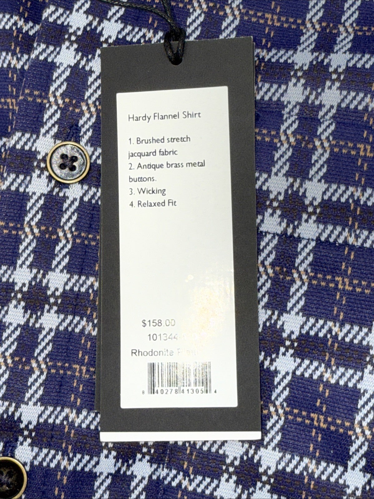 $158 Rhone Men’s Hardy Flannel Shirt Stretch- Blue White Plaids- Small -NEW Tag