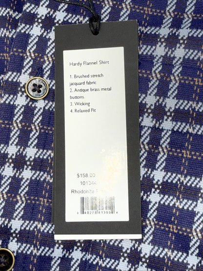 $158 Rhone Men’s Hardy Flannel Shirt Stretch- Blue White Plaids- Small -NEW Tag