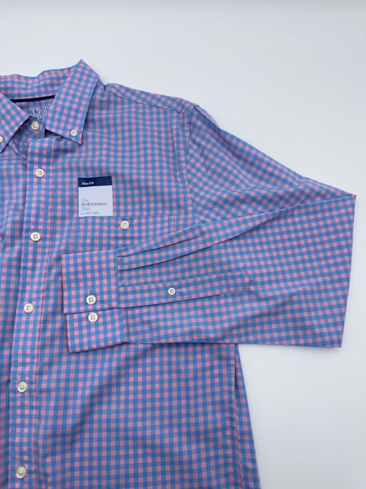 $50 Croft And Borrow Men’s Button Up Long Sleeve Shirt - Blue/Pink -Small-New