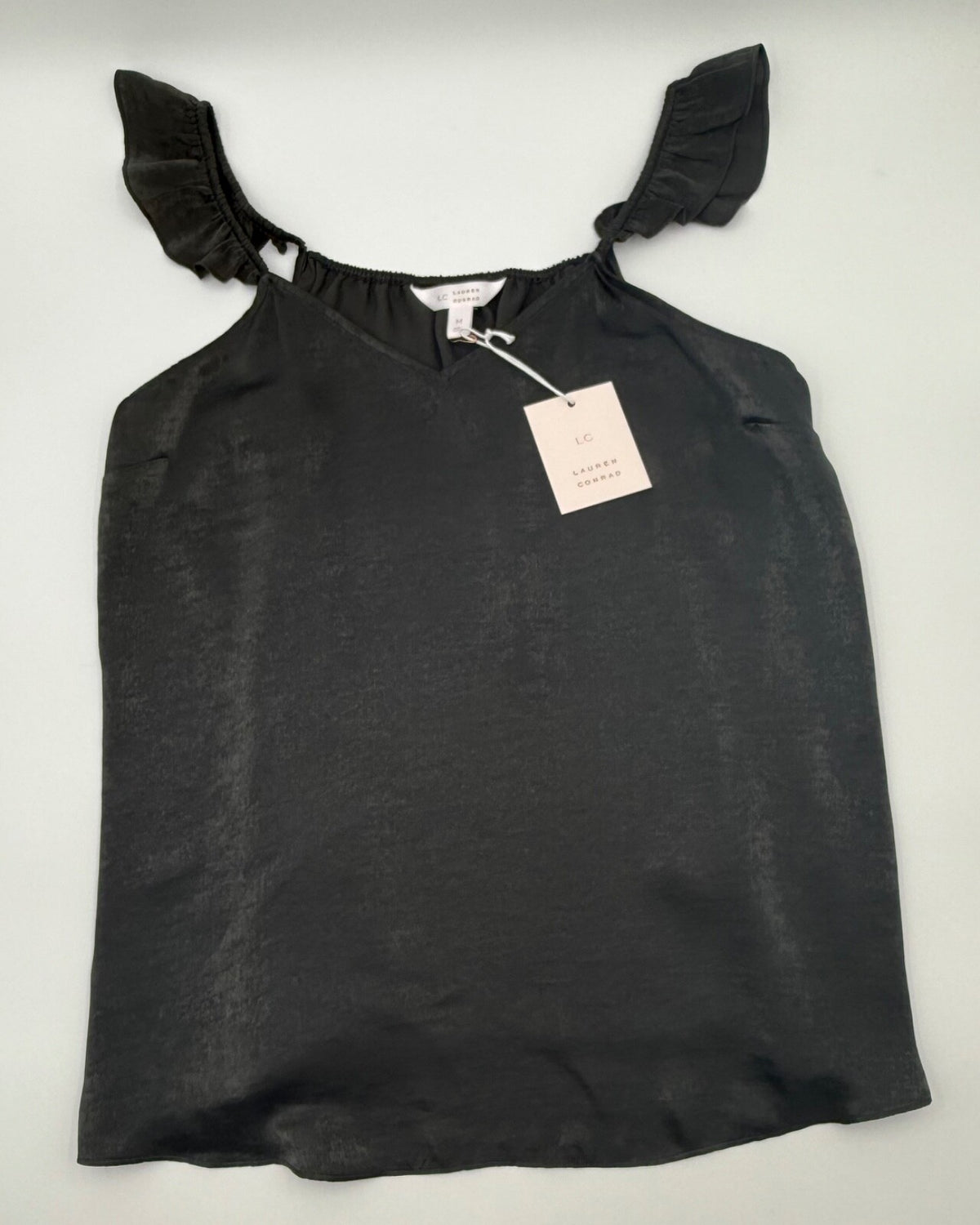 Lauren Conrad Women’s-Scallop Ruffle Tank Top -Pirate Black-Medium-New Tag