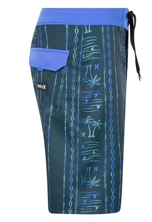 Hurley Boy’s Palm Stripe Boardshorts Swim Trunks- Midnight Teal- Size Boy’s 12