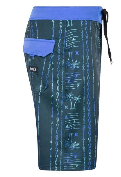Hurley Boy’s Palm Stripe Boardshorts Swim Trunks- Midnight Teal- Size Boy’s 12