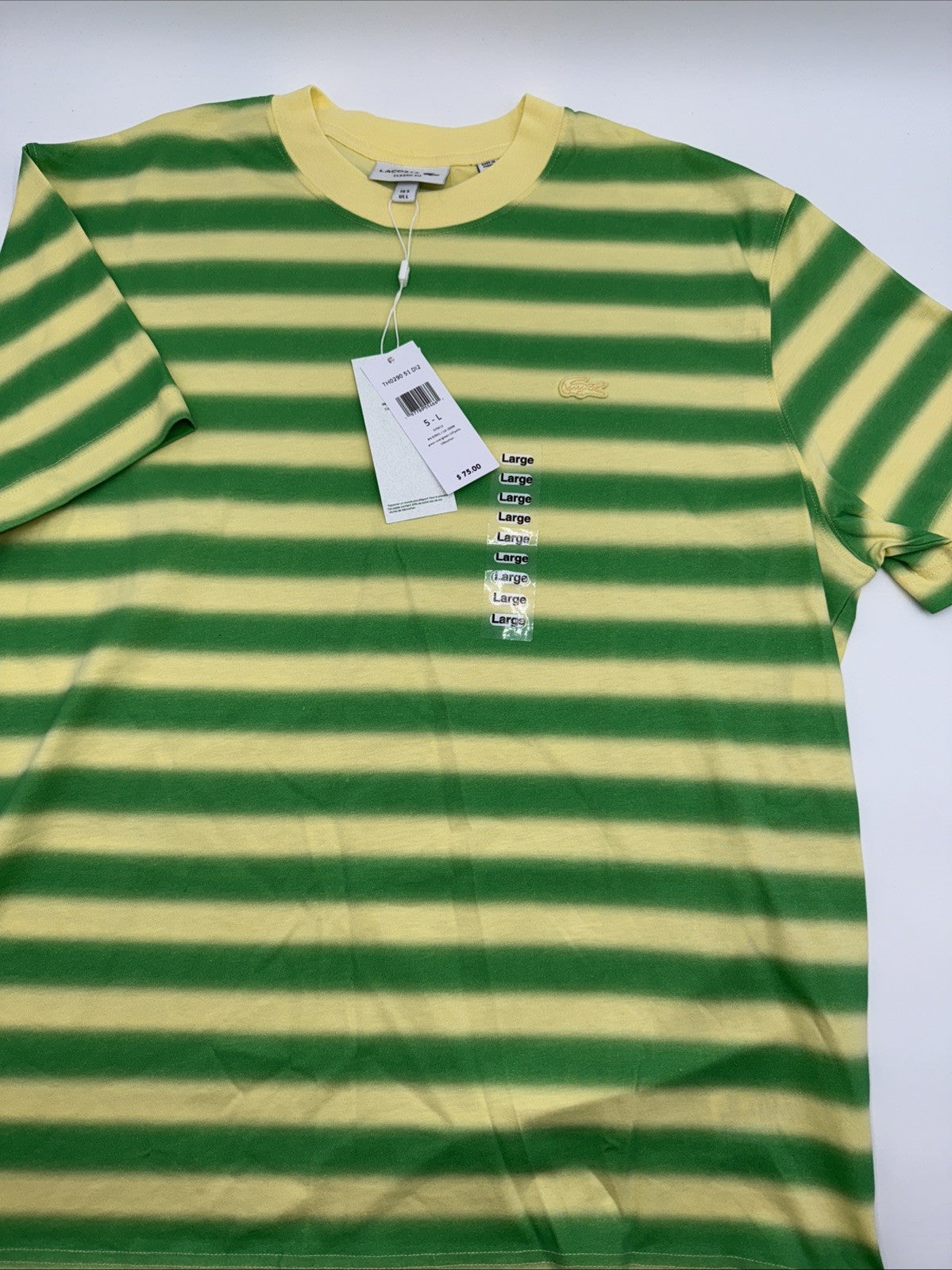$75 Lacoste Men's Classic Fit Stripped Shirt - Green/Yellow - Large- New Tags
