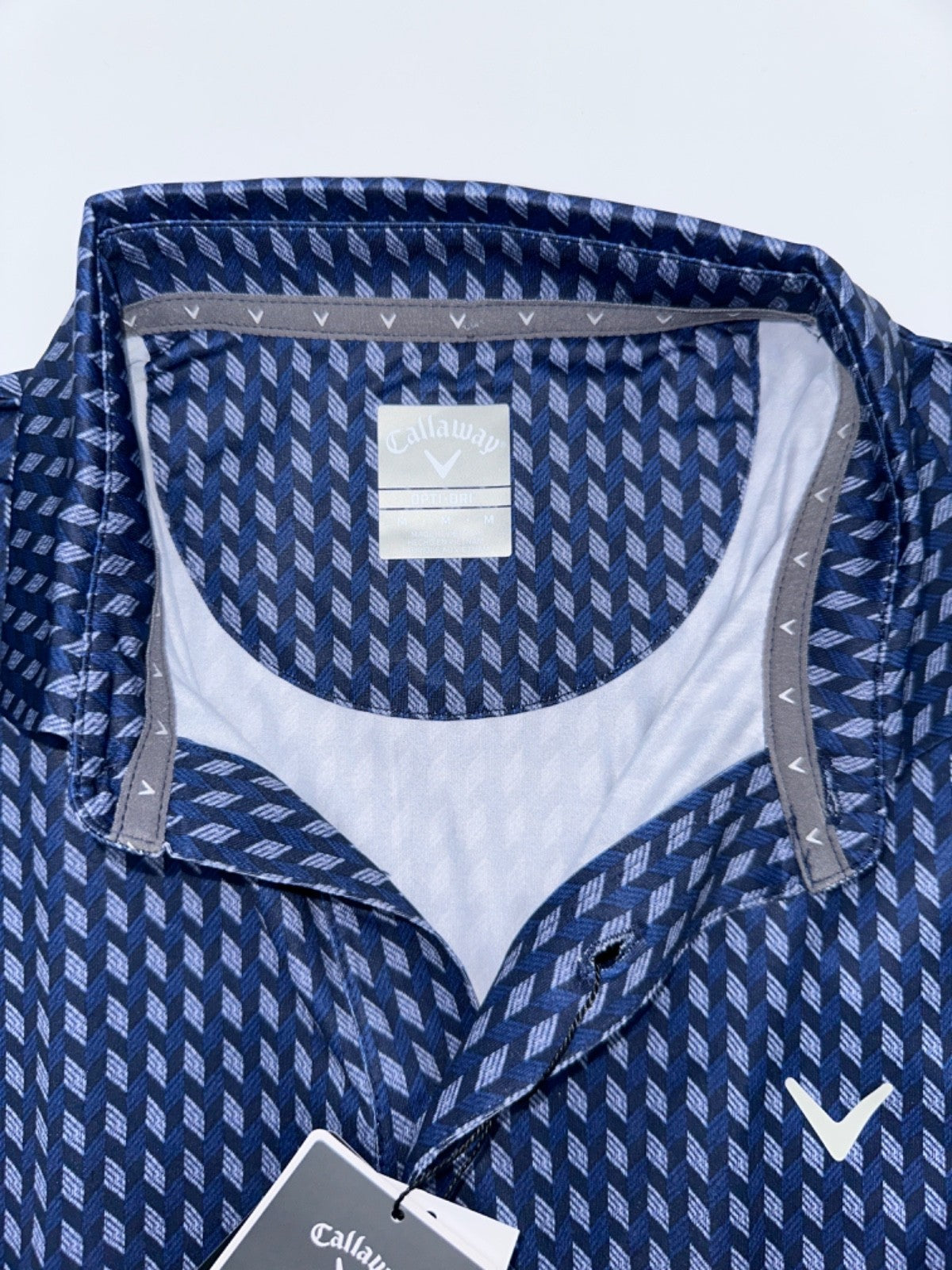 $80 Callaway Men's Textured Chevron Geo Polo Shirt-Navy- Medium - New With Tags