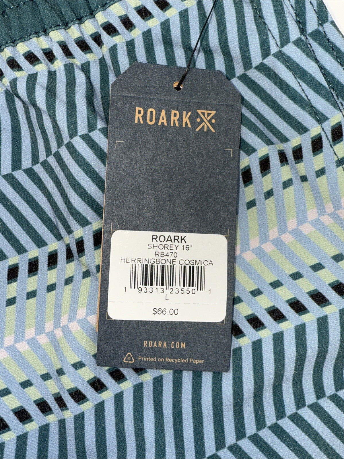 $66 Roark Men’s Shorey 16” Elastic Waist Trunks-Herringbone Cosmica-Large-New