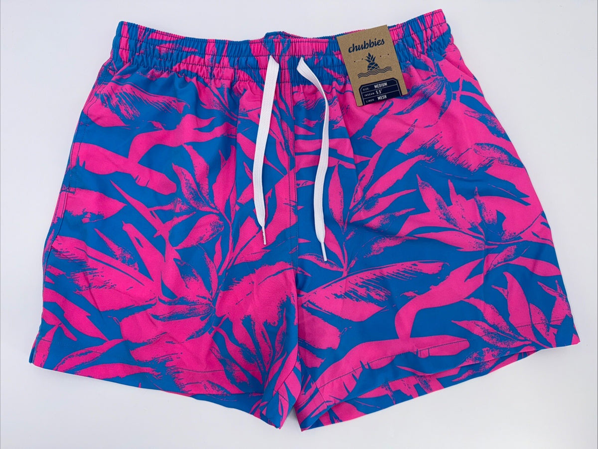 $70 Chubbies The Palm Springers 5.5" Inseam Swim Trunks-Pink/Blue- Large-New Tag
