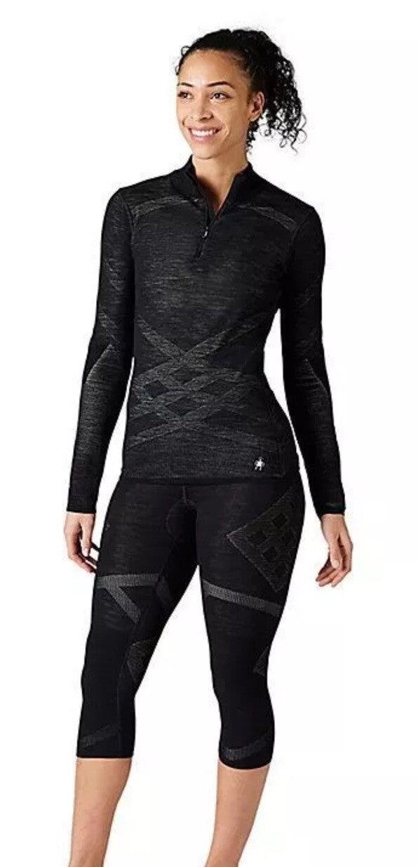 $140 Smartwool Women’s Intraknit Thermal Merino Base Layer 1/4 Zip-Black-Small