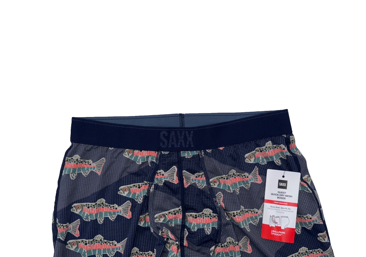 $34 SAXX Men’s Quest Quick Dry Mesh Boxer Brief Fly-Mosaic Trout - Medium - New