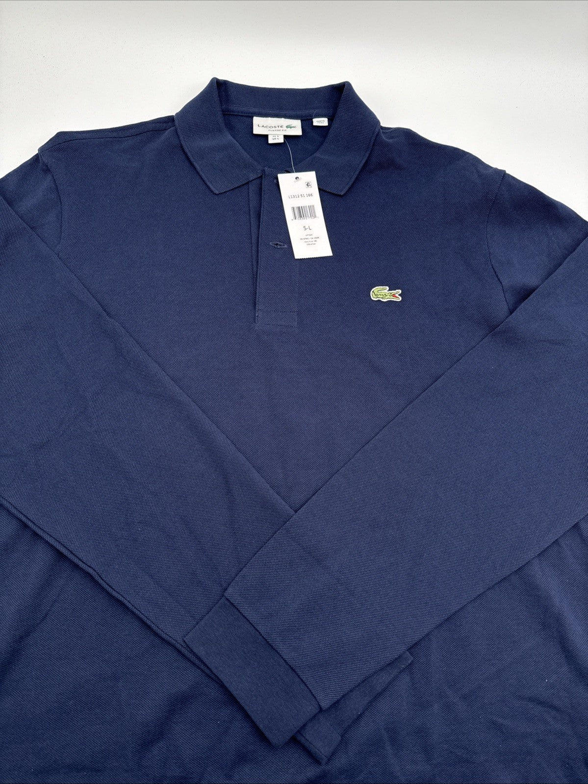 $140 Lacoste Men’s Long Sleeve Classic Pique Polo Shirt-Navy Blue-Large-New Tag