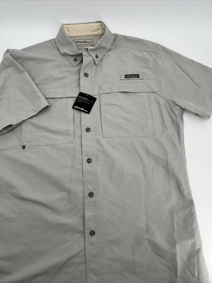 $60 Eddie Bauer Men's Ripstop Guide Short Sleeve Shirt-Light Gray-Medium-New