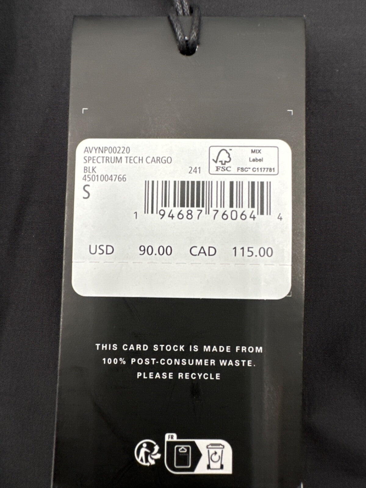 $90 RVCA Men’s Spectrum Tech Cargo Pants-Black-Small- New With Tags